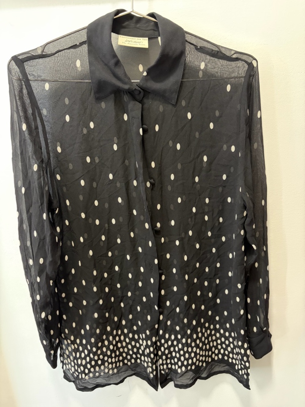 Lord & Taylor Black Sheer Polka Dot Button-Front Blouse